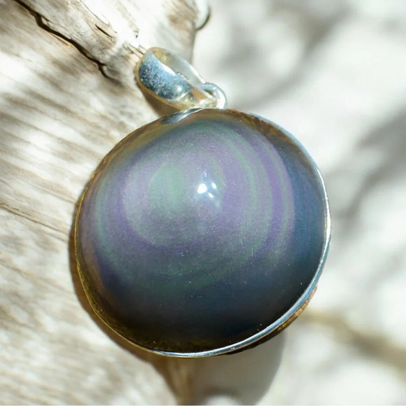 🌈Natural Rainbow Obsidian Sterling Silver Pendant - Picture 7 of 12